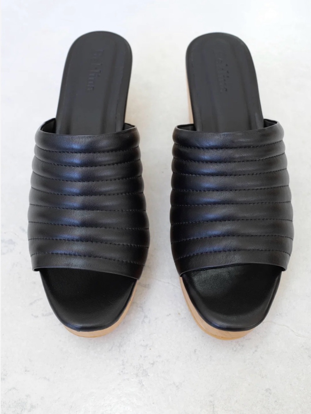 Beklina Open Toe Ribbed Clog Black Size 7.5